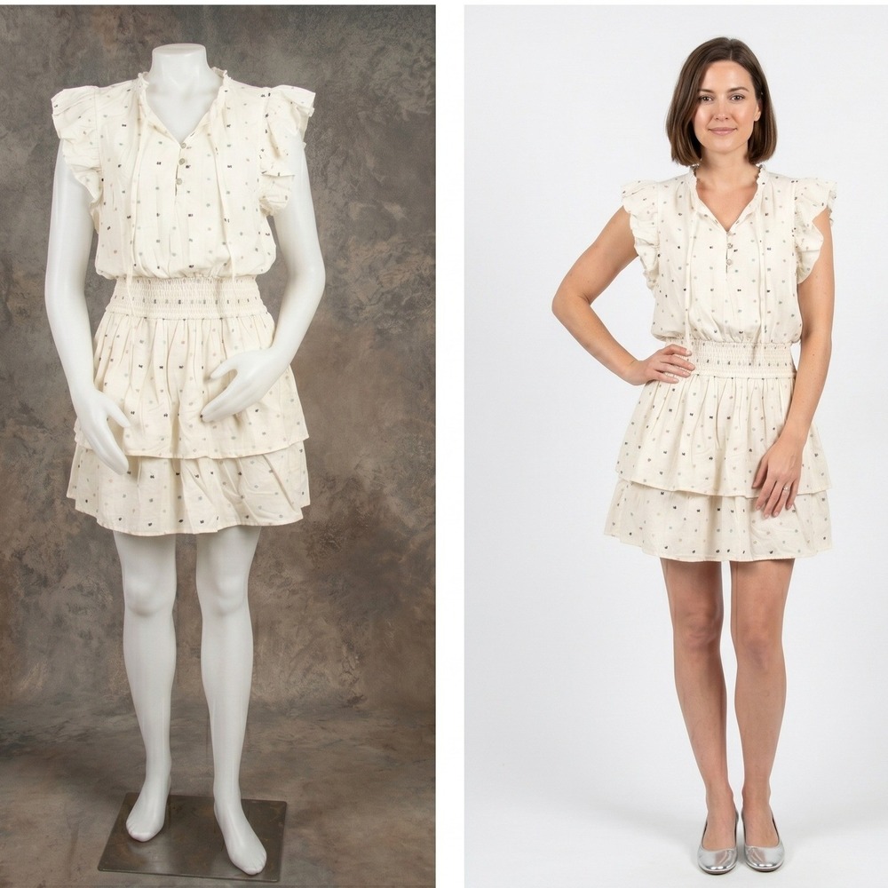 Self‎ Contrast Anthropologie White Polka Dot Mini Dress Large Summer Cottagecore